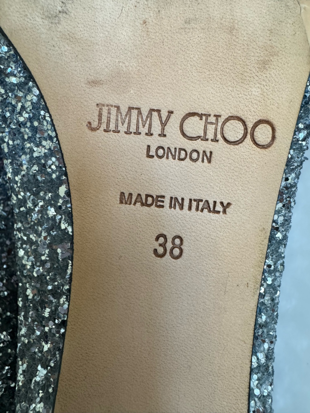 Jimmy Choo Silver Glitter Pointed Toe Kitten Heel Pumps EU 38 US 8 Made in Italy - Picture 12 of 12